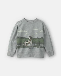 Boys Dog French Terry Pullover Sweatshirt - Grey