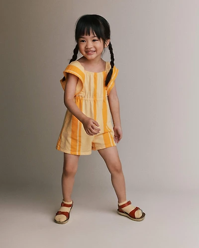 Toddler Girl Ruffle Sleeve Romper Stripes - Yellow