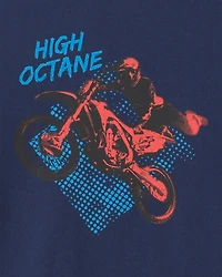 Boys 'High Octane' Motorcycle Long-Sleeve Graphic Tee - Navy Blue