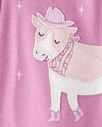 Baby Girl Cowgirl Print 100% Cotton Long-Sleeve 2-Way Zip 1-Piece Pyjamas - Pink