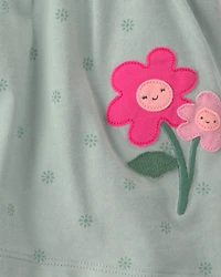 Baby Girl Floral Bodysuit Dress - Green