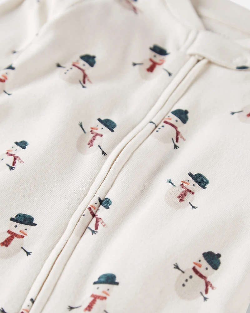 Baby Organic Cotton Sleep & Play Pyjamas Snowman Print