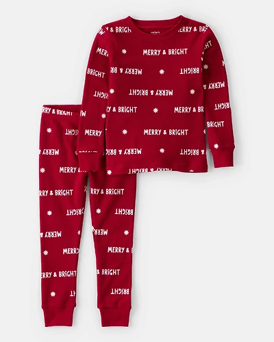 Toddler Merry & Bright Christmas Cotton Long-Sleeve 2-Piece pyjamas - Red