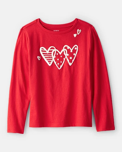 Girls Valentine Heart Long-Sleeve Graphic Tee - Red