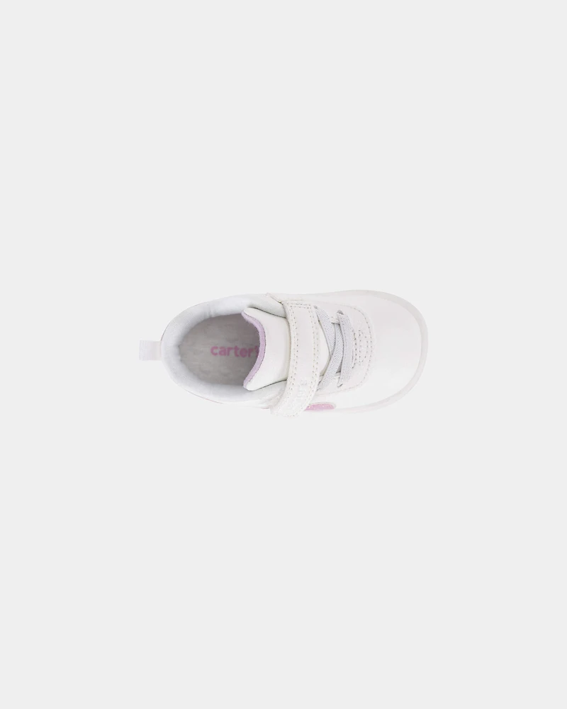 Baby Girl Every Step® First Walker Shimmer Heart Sneakers - White/Pink