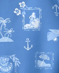 Baby Girl Sailboat Long-Sleeve 1-Piece Rashguard Swimsuit - Blue