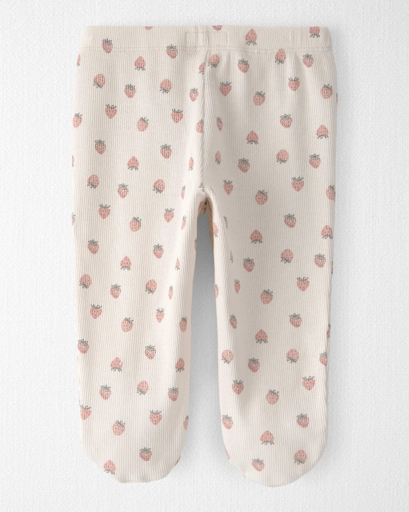 Baby Girl Organic Cotton Rib Footed Pants Strawberry-Print