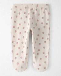 Baby Girl Organic Cotton Rib Footed Pants Strawberry-Print