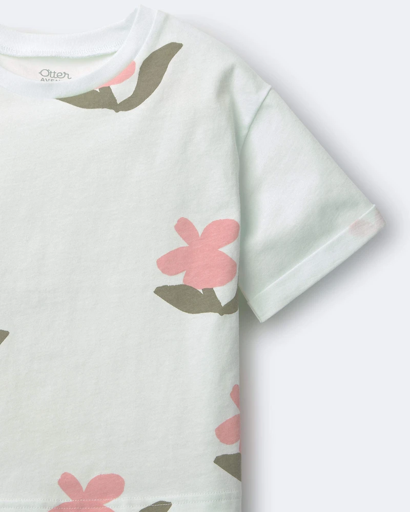 Toddler Girl Rolled Cuff Tee Floral Print - Light Green