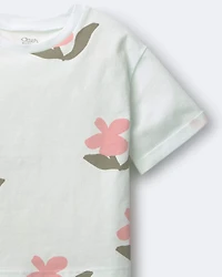 Toddler Girl Rolled Cuff Tee Floral Print - Light Green