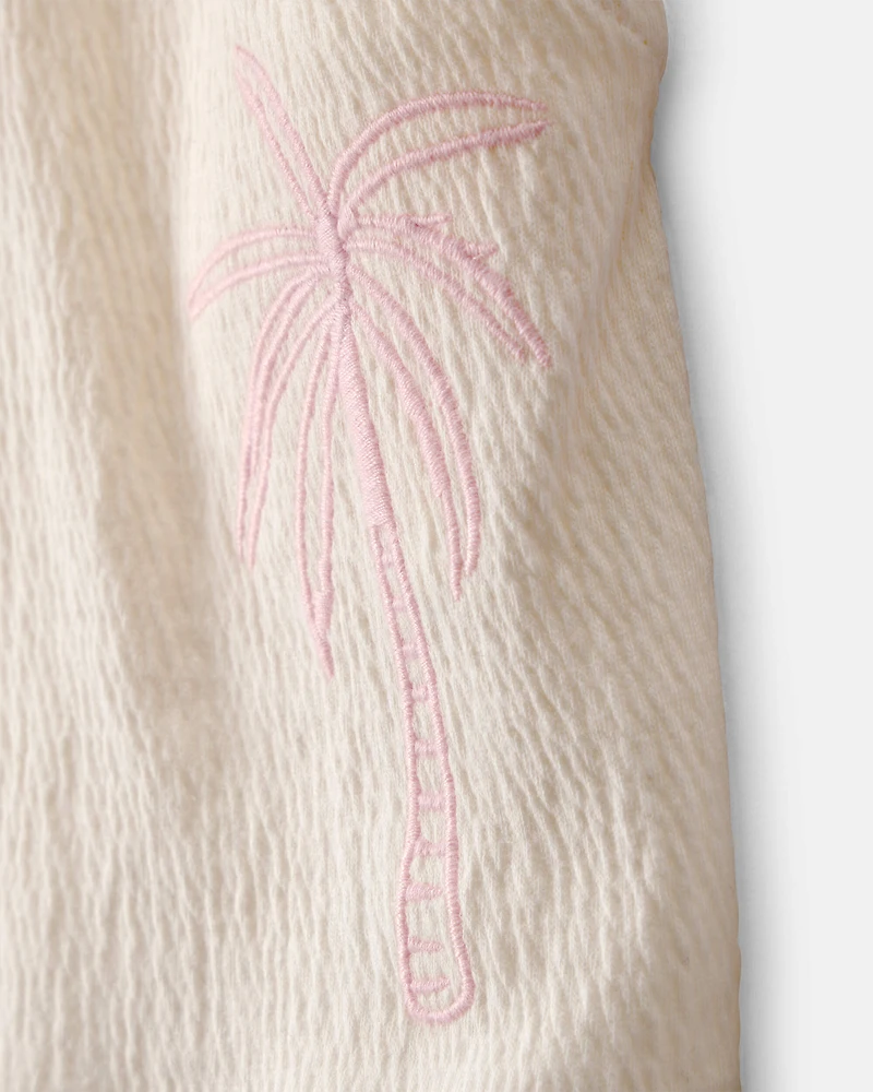 Girls Palm Tree Embroidered Gauze Shorts - Cream
