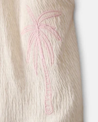 Girls Palm Tree Embroidered Gauze Shorts - Cream