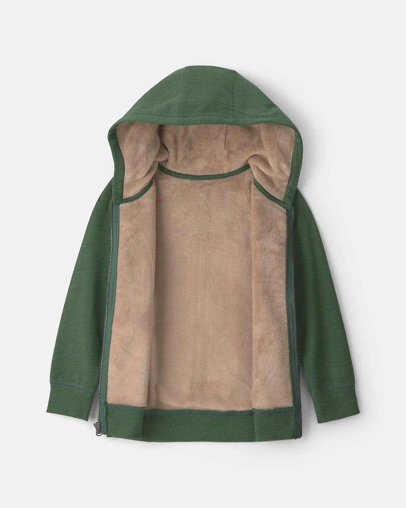 Boys Fleece Zip-Up Hoodie - Olive Green