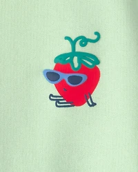 Baby Girl Strawberry French Terry Pullover Sweatshirt - Green