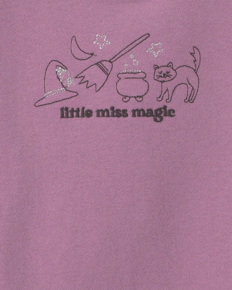 Toddler Girl 'Little Miss Magic' Halloween French Terry Pullover Sweatshirt - Purple