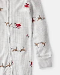 Baby Santa Print PurelySoft Long-Sleeve Sleeper pyjamas - Grey