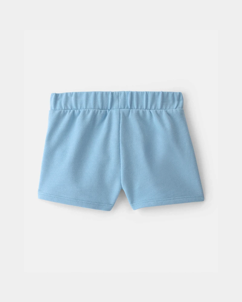 Baby Girl Tropical Flower French Terry Shorts - Blue
