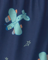 Toddler Boy Airplane Short-Sleeve Loose Fit 2-Piece Pyjama Set - Orange/Blue