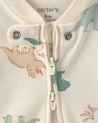 Baby Dinosaur 100% Cotton 2-Way Zip Sleeper - Cream
