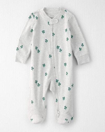 Baby Organic Cotton Sleep & Play Pyjamas Lucky Clovers Print