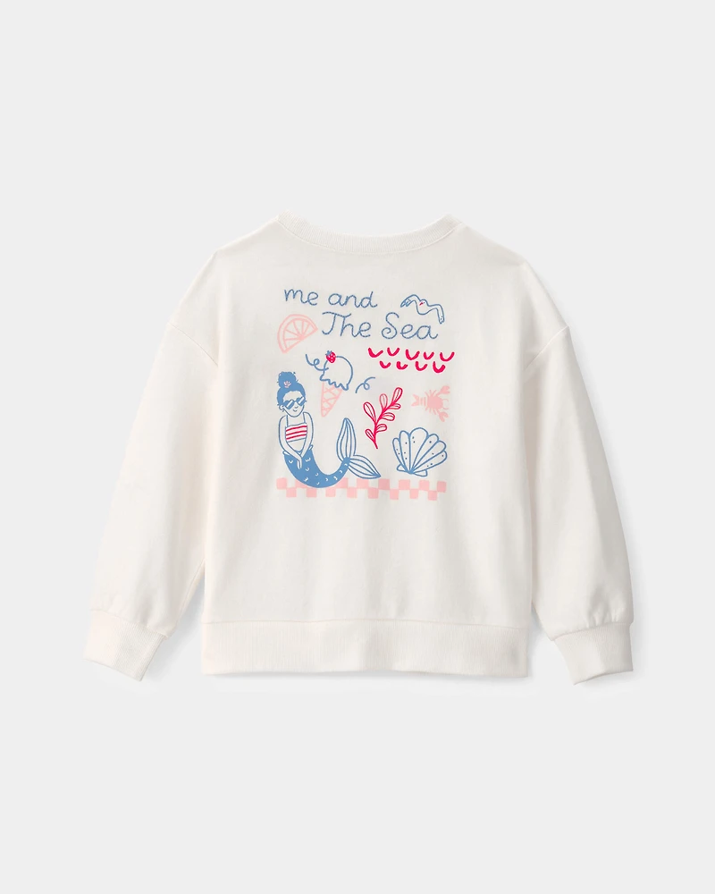 Toddler Girl Mermaid French Terry Pullover Sweatshirt - Ivory