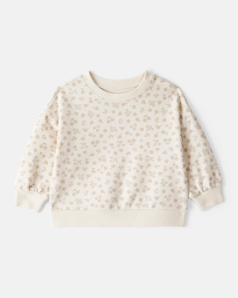 Baby Girl Floral Print French Terry Long-Sleeve Pullover Sweatshirt - Ivory