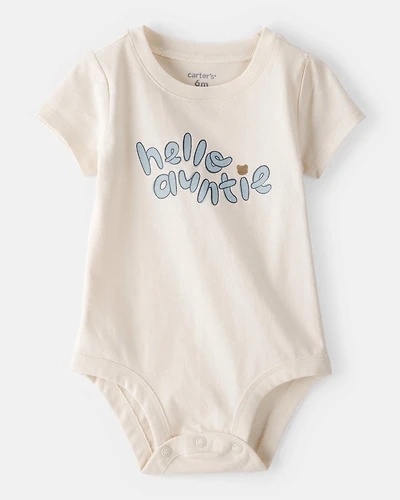 Baby 'Hello Auntie' Short-Sleeve Graphic Bodysuit - Cream