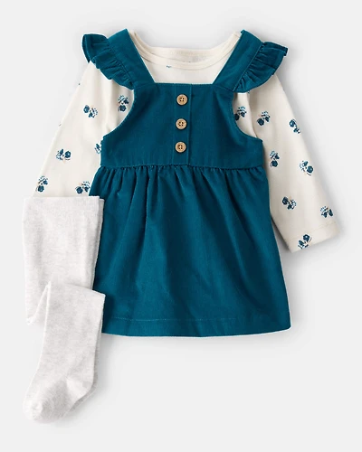 Baby Girl 3-Piece Corduroy Long-Sleeve Dress Set - Blue