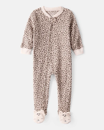 Toddler Girl Leopard Fleece Long-Sleeve Loose Fit 1-Piece Pyjamas - Brown