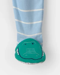 Toddler Boy Alligator Striped 100% Cotton Snug Fit 1-Piece pyjama - Blue