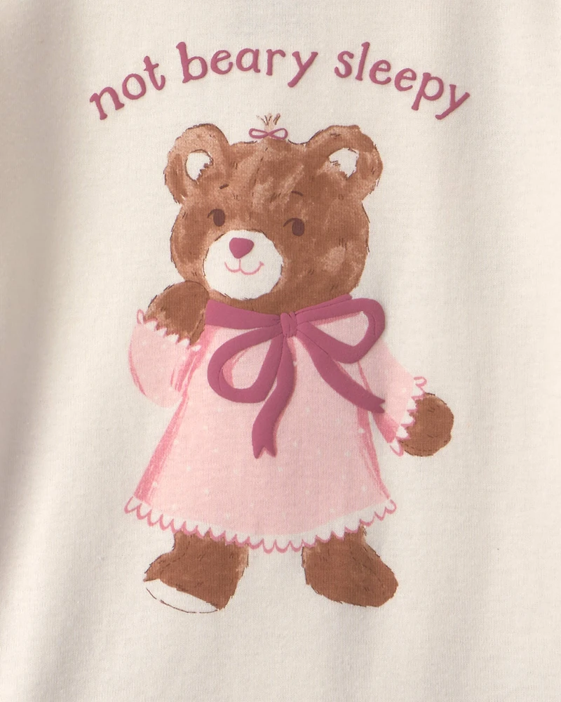 Toddler Girl 4-Piece Bear Varsity 100% Cotton Snug Fit Pyjama Set - Pink/Cream