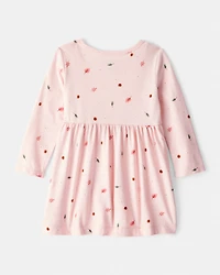 Baby Girl Leaf Print Long Sleeve Dress - Pink