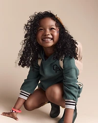 Toddler Girl Long-Sleeve Hooded Sweatshirt Dress - Green