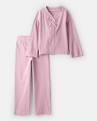 Girls 2-Piece Long-Sleeve Tee & Pant Set - Pink
