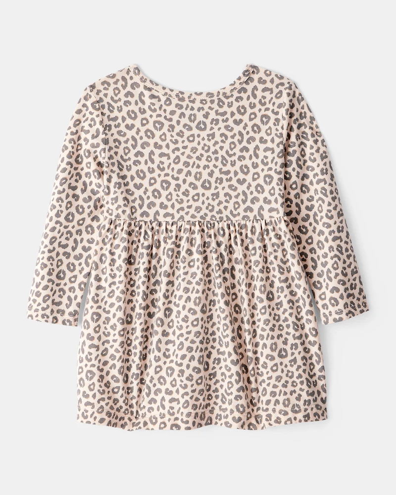 Baby Girl Leopard Print Long-Sleeve Dress - Brown