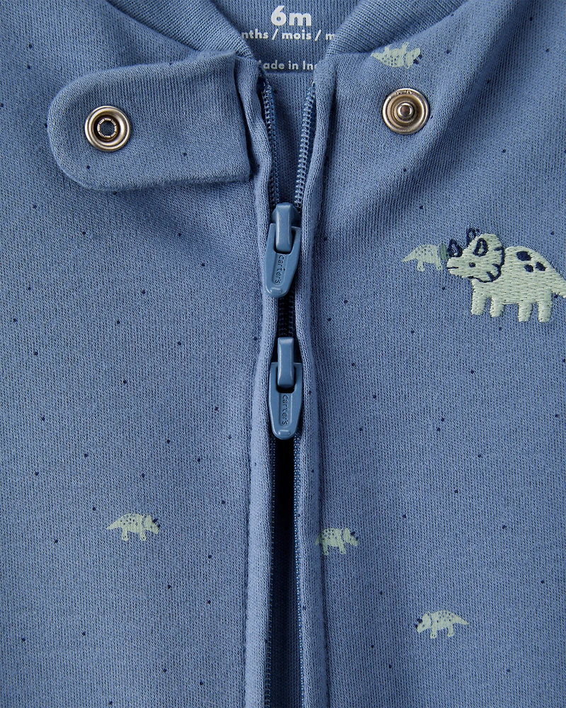 Baby Boy Rhino Print 100% Cotton Long-Sleeve Sleeper - Blue