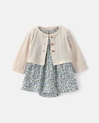 Baby Girl 2-Piece Floral Cardigan Dress Set - Blue