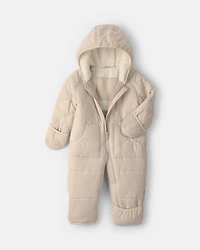 Baby Solid Quilted Pramsuit- Beige
