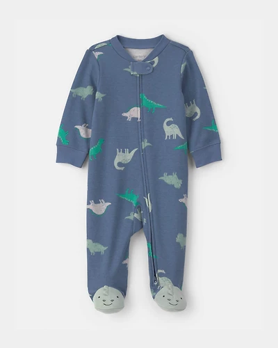Baby Boy Dinosaur Foot Art Snug Fit Sleeper - Blue