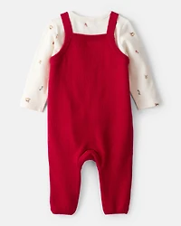 Baby Boy Gingerbread Holiday Print Long-Sleeve Overall Set - Red