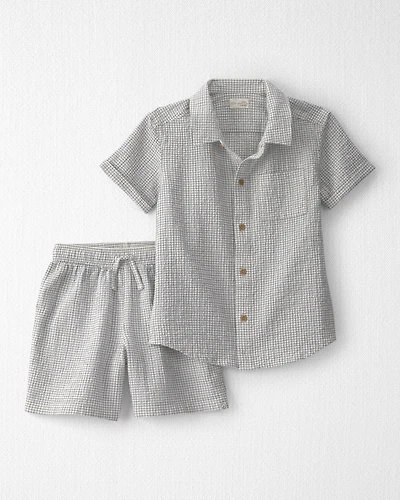 Boys 2-Piece Organic Cotton Seersucker Gauze Top & Short Set