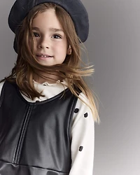 Toddler Girl Faux Leather Sleeveless Dress - Black