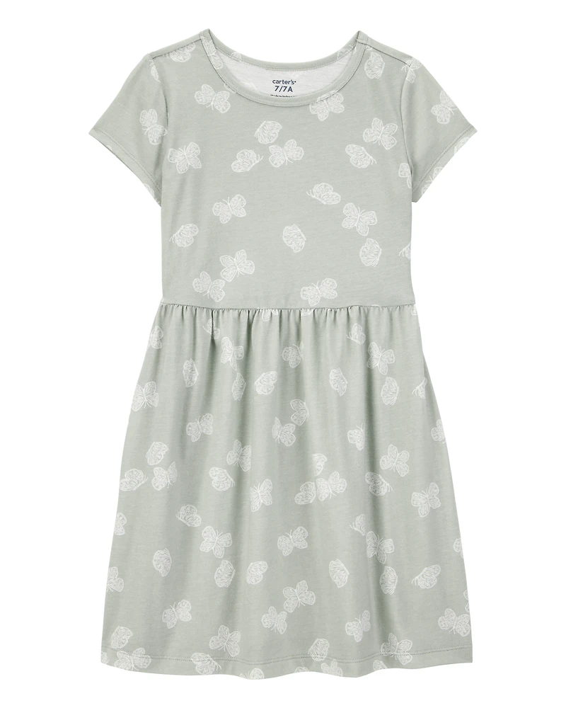 Girls Floral Short-Sleeve Dress - Green