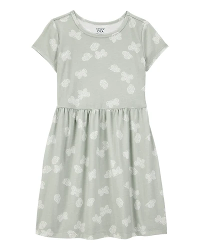 Girls Floral Short-Sleeve Dress - Green