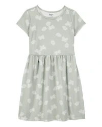 Girls Floral Short-Sleeve Dress - Green
