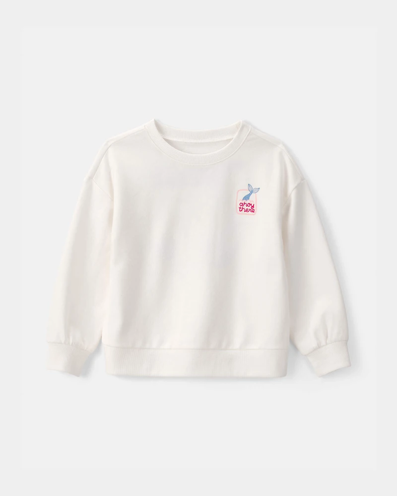Toddler Girl Mermaid French Terry Pullover Sweatshirt - Ivory
