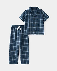 Kid 2-Piece Plaid Loose Fit Coat-Style Pyjamas
