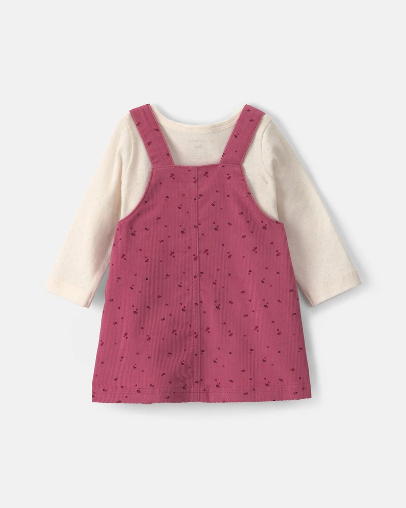 Baby Girl 3-Piece Heart Corduroy Long-Sleeve Dress Set - Pink/Cream