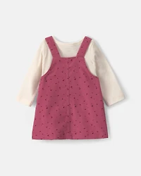 Baby Girl 3-Piece Heart Corduroy Long-Sleeve Dress Set - Pink/Cream