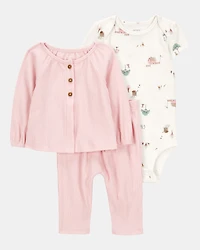 Baby 3-Piece Barn Print Little Cardigan Set